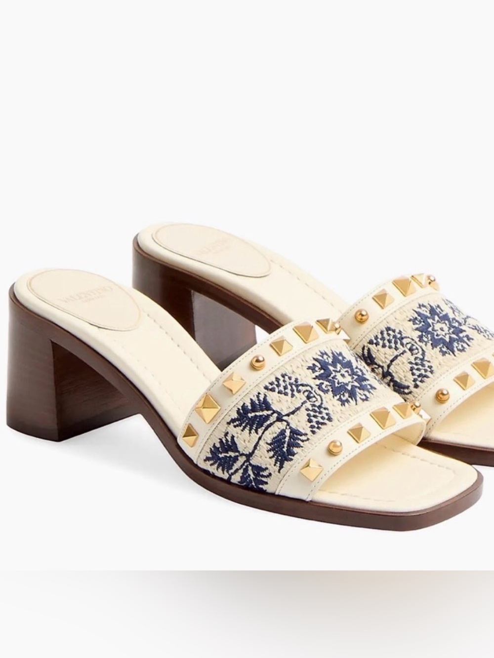Valentino Garavani County Slide Sandals in 60MM Calfskin with Grape Embroidery